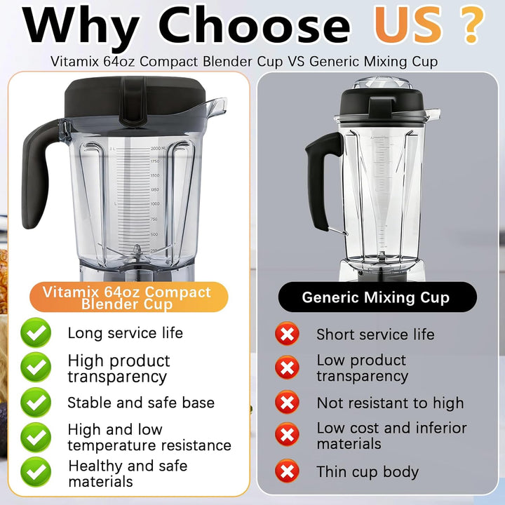 Mixbehälter, 64 oz Entsafterbecher mit Deckel, Messerverschluss und Klinge aus Edelstahl für Vitamix