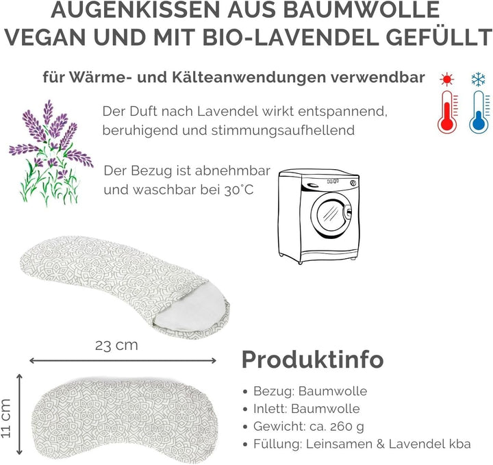 Bodhi Weiches Augenkissen aus Baumwolle | Füllung aus Bio-Leinsamen & Bio-Lavendel | Vegan | Warm un