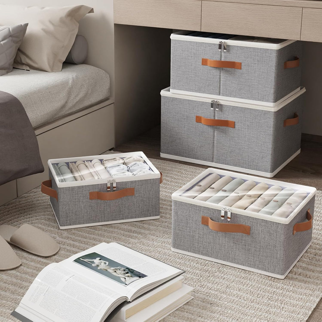 OUTBROS Aufbewahrungsbox mit Deckel, Faltbare Kleiderschrank Organizer, Kisten Aufbewahrung, Unterbe