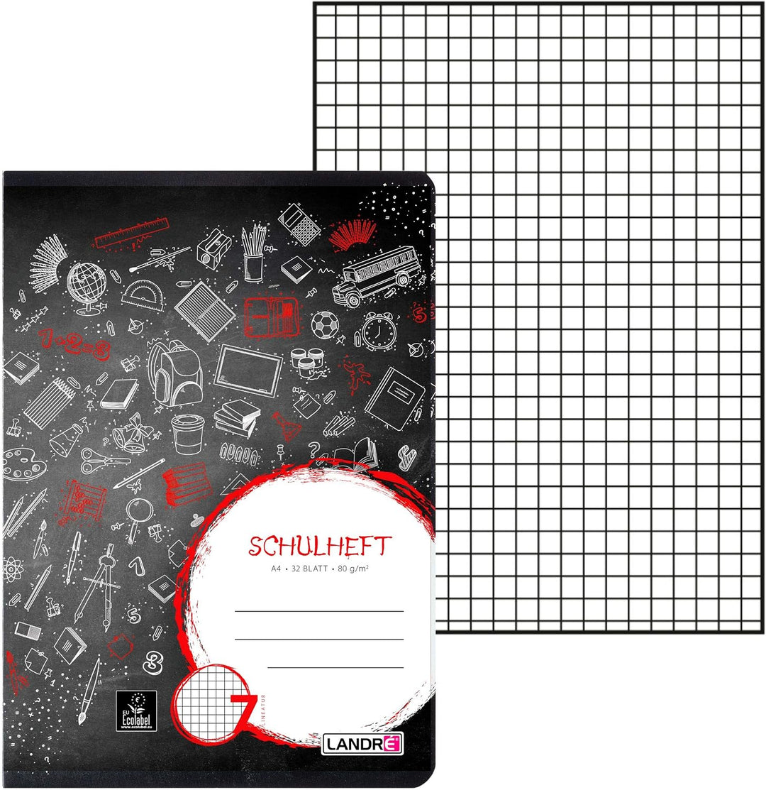 Landré Schulheft A4, 32 Blatt, Lineatur 7, kariert, 10 Stück Lineatur 7 - kariert, Lineatur 7 - kari