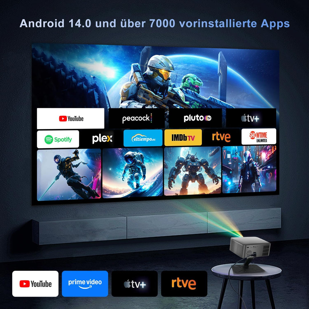 ZDSSY Mini Beamer 8K Unterstützt Native 1080P Smart Projektor Android 14,Tragbarer mit WiFi 6 BT 5.2
