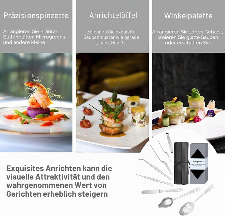 Chef Plattierwerkzeuge, professionelles kulinarisches Beschichtungswerkzeug-Set, Edelstahl-Fischpinz
