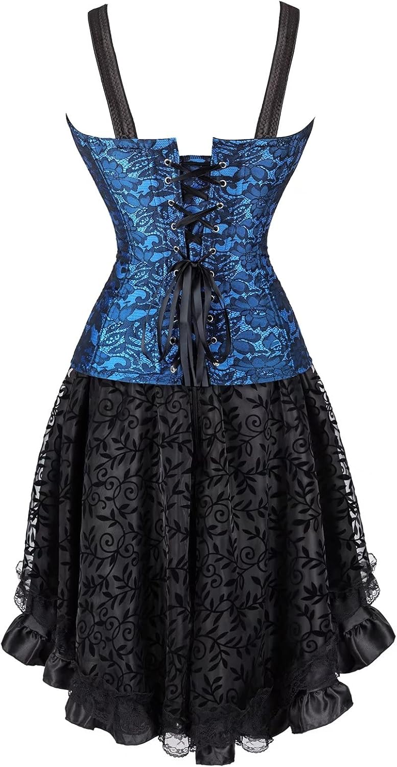 Jutrisujo korsett Corsagenkleid bustier vollbrust corsage kleid strapse viktorianisch Halloween, Blu