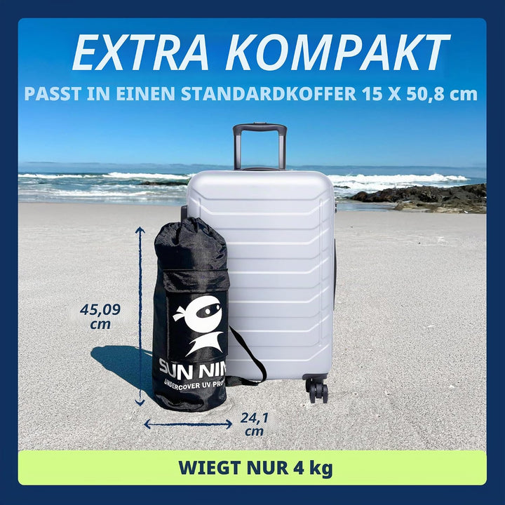 SUN NINJA Strandzelt, Sonnensegel LSF 50+, mit Sandschaufel, Heringen und Stabilitätsstangen, Schatt