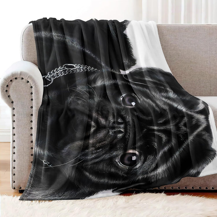 YISUMEI Decke Schwarzer Mops Kuscheldecken Weich Flanell Fleecedecke Bettüberwurf(125x150cm) 125 x 1