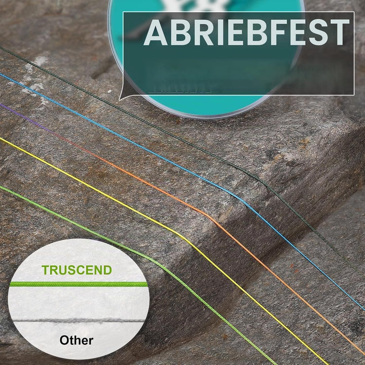 TRUSCEND Geflochtene Angelschnur 8fach, Angelzubehör Angelschnur geflochten glatt und ultradünn, PE