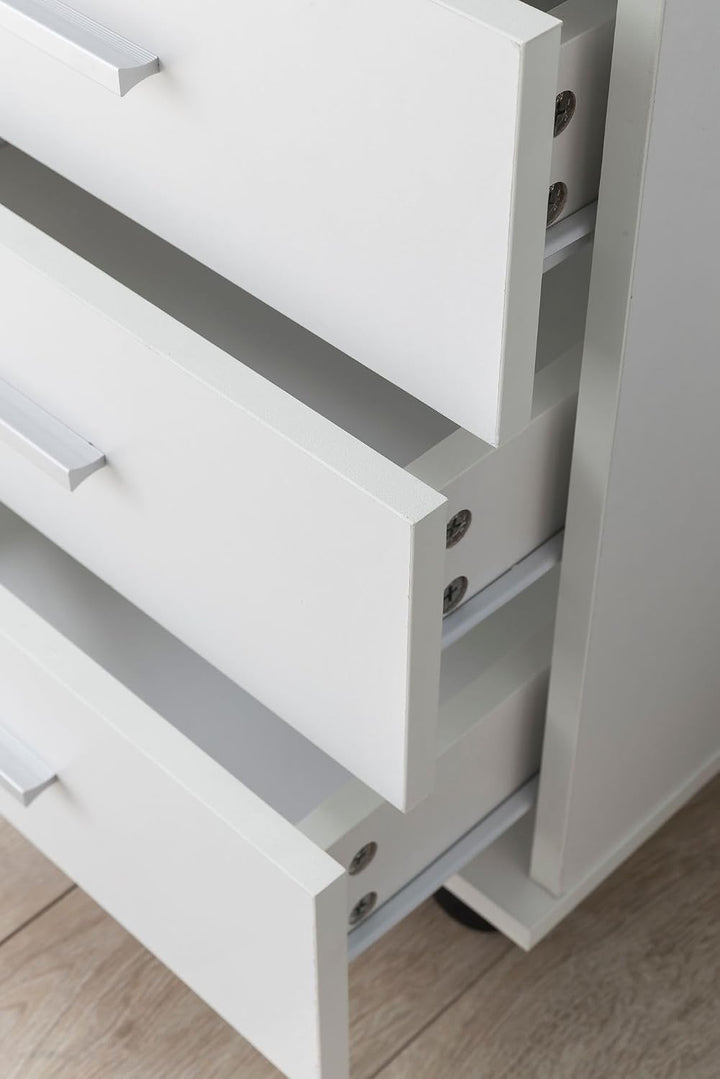 Wohnling Rollcontainer WL5.748 40 x 70,5 x 33 cm Weiss, Schreibtisch-Container Rollschrank 4 Schubla