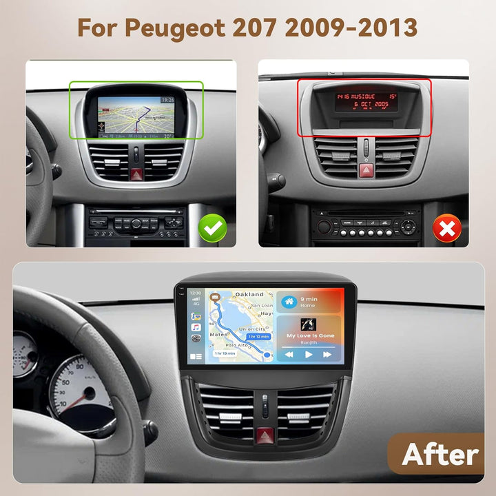 Hikity Android 15 4+64G Autoradio für Peugeot 207 2009-2013 mit 9 Zoll Incell Touchscreen, Autoradio