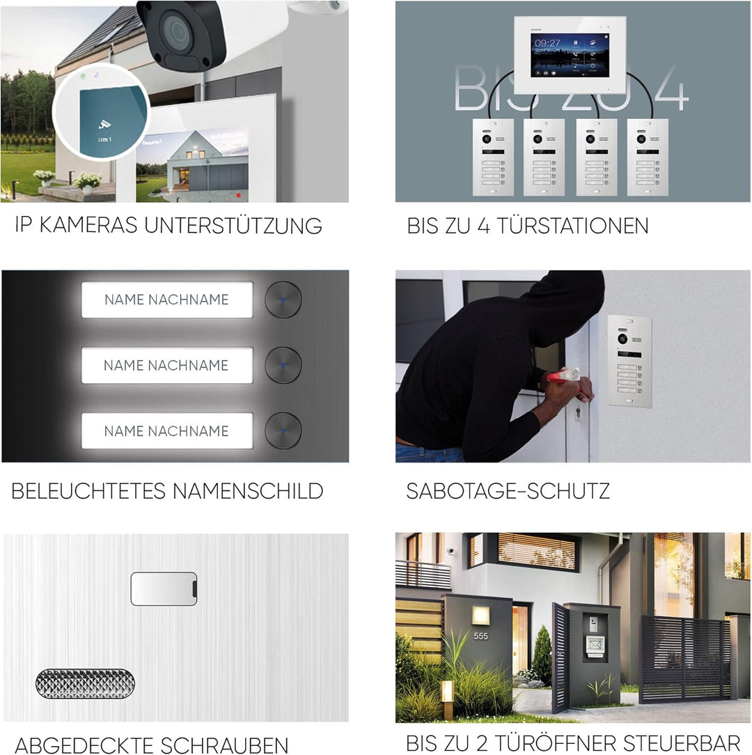 Balter EVO-HD Video Türsprechanlage, Video Türklingel, Smartphone App, 1 Familienhaus Klingel, 4X 7