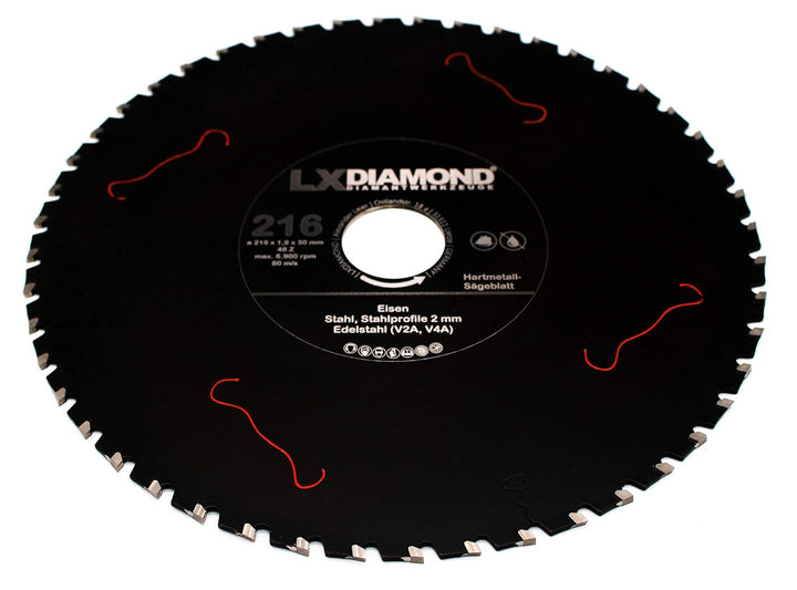 LXDIAMOND Hartmetall Sägeblatt 216mm x 30,0mm Z48 für Eisen Stahl Edelstahl V2A V4A Stahlprofile Ble
