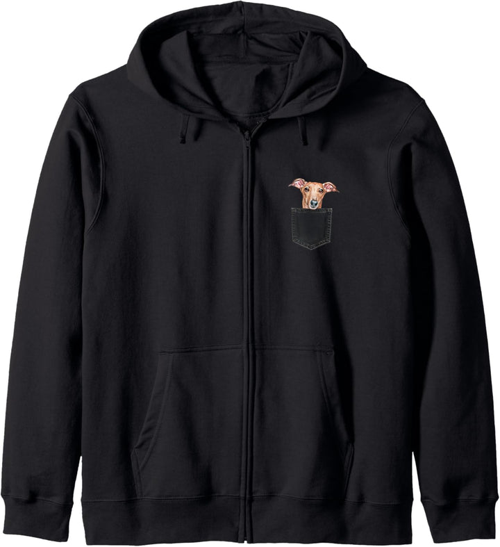 WINDHUND Hund in Brusttasche Dog In A Pocket Geschenk Kapuzenjacke