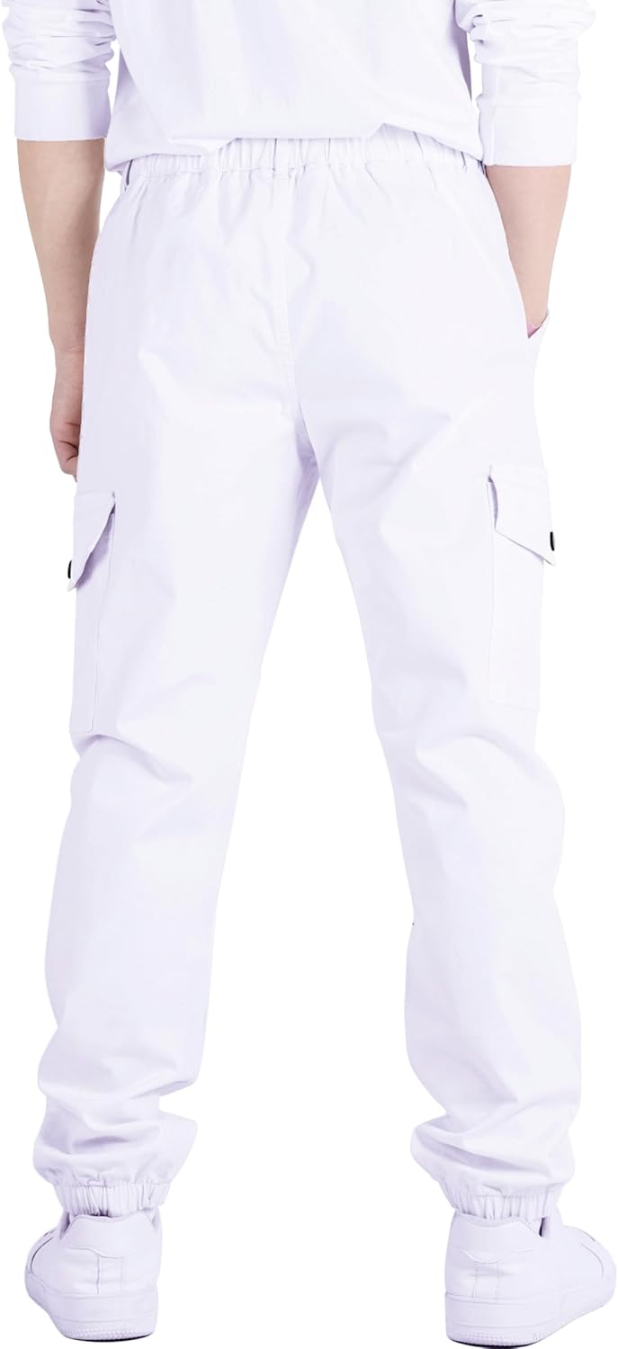 CAMLAKEE Kinder Jungen Cargohose Jogger Hose mit elastischem Bund 164-170 Weiss, 164-170 Weiss