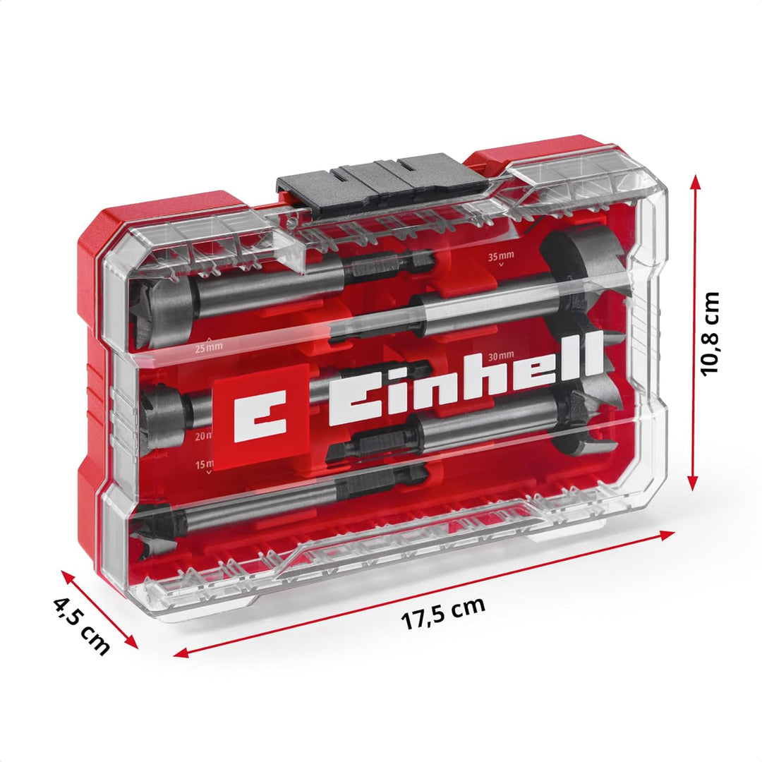 Original Einhell M-CASE 5-tlg. Forstnerbohrer-Set (aus C65 Stahl, E 6.3 Schaft, Querschneide, Zentri