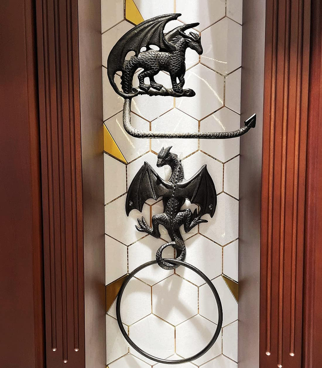 Gothic Dragon Toilettenpapierhalter und Handtuchring-Set, Wandmontage, dekoratives Badezimmerzubehör