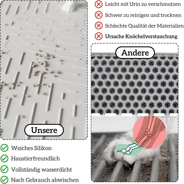 OHMO Katzenklo Matte aus Premium-Silikon 60 x 40 cm, wasserdicht und BPA-frei Katzentoilettenmatte,