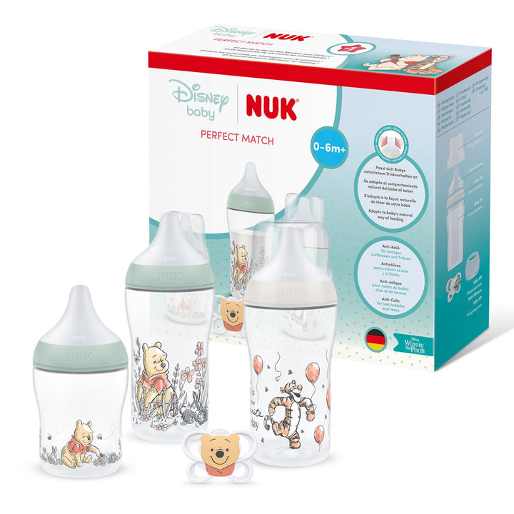 NUK Perfect Match Babyflaschen &amp; Schnuller-Set | 0–6 Monate | 3 x Anti-Kolik-Flaschen (150 ml, 260 m