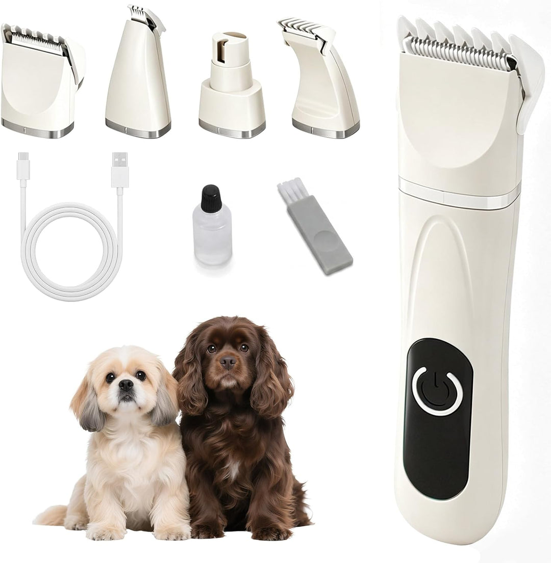 Colexy 4 in 1 Hundeschermaschine Set, Leise Pfotentrimmer für Hunde mit 4 Schneidköpfen, Kabellos Sc