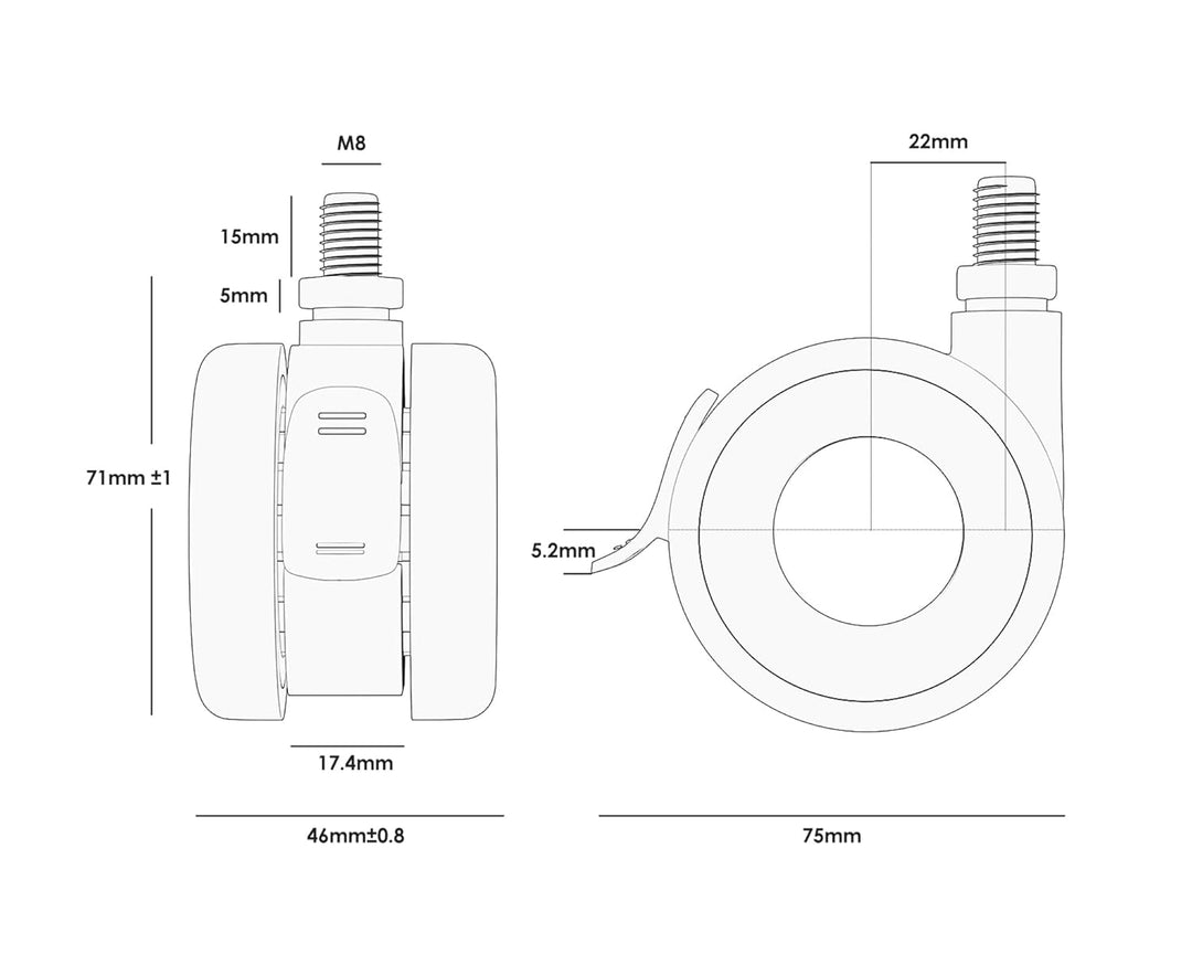 FITUEYES DESIGN Rollen 4er Set mit Bremse, M8 Gewinde, bis 80 kg belastbar, 360° Lenkrollen für Möbe