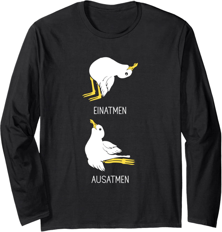 Yogalehrer Meditation Damen - Einatmen Ausatmen Möwen Yoga Langarmshirt