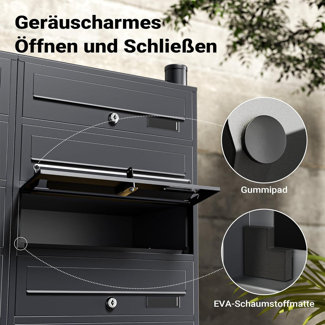Wiltec 10er Briefkastenanlage Anthrazit 898 x 270 x 1500 mm, Standbriefkasten mit 2x5 Fächern, Schlü