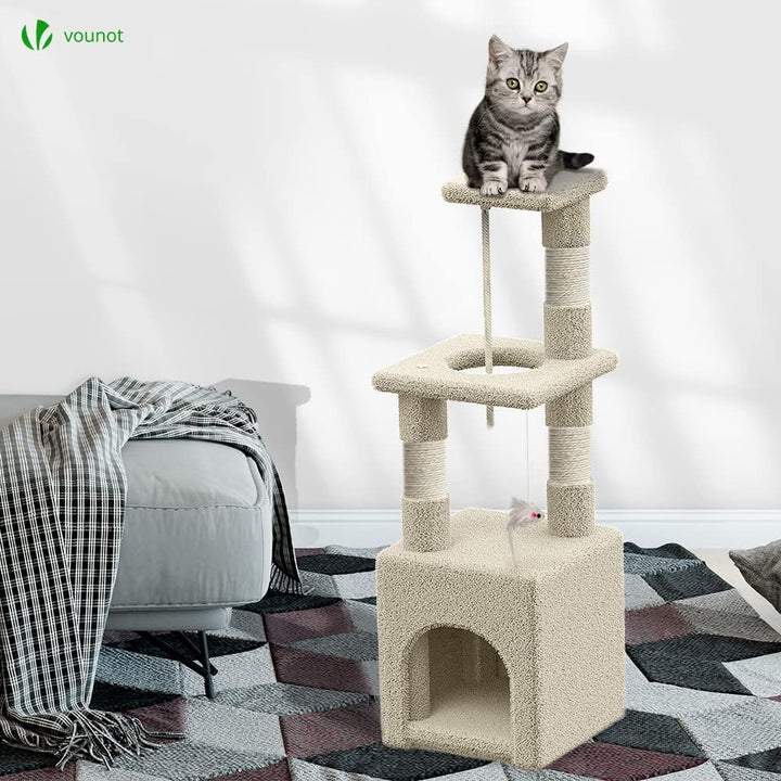 VOUNOT Kratzbaum Klein, Katzenbaum für Katzen, Stabil Katzenkratzbaum mit Plattform, Höhle, Sisal-St