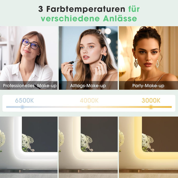 S'bagno Badspiegel-mit-Beleuchtung 80x60cm, Led-Badezimmerspiegel-mit-Licht, Bluetooth, Entfoggen, 3