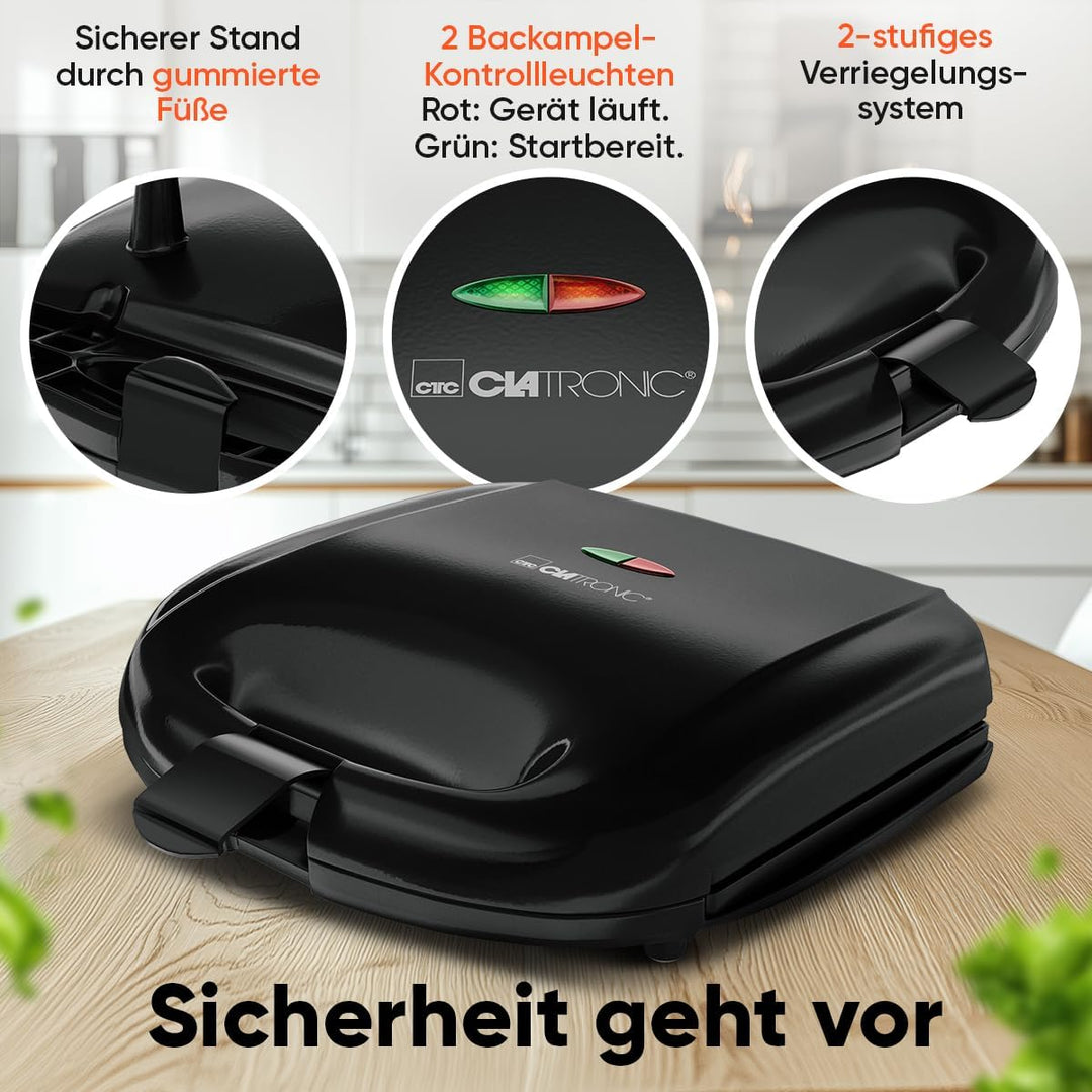 Clatronic® Sandwichmaker | für viereckige Sandwichplatten | Sandwichtoaster mit Antihaftbeschichtung