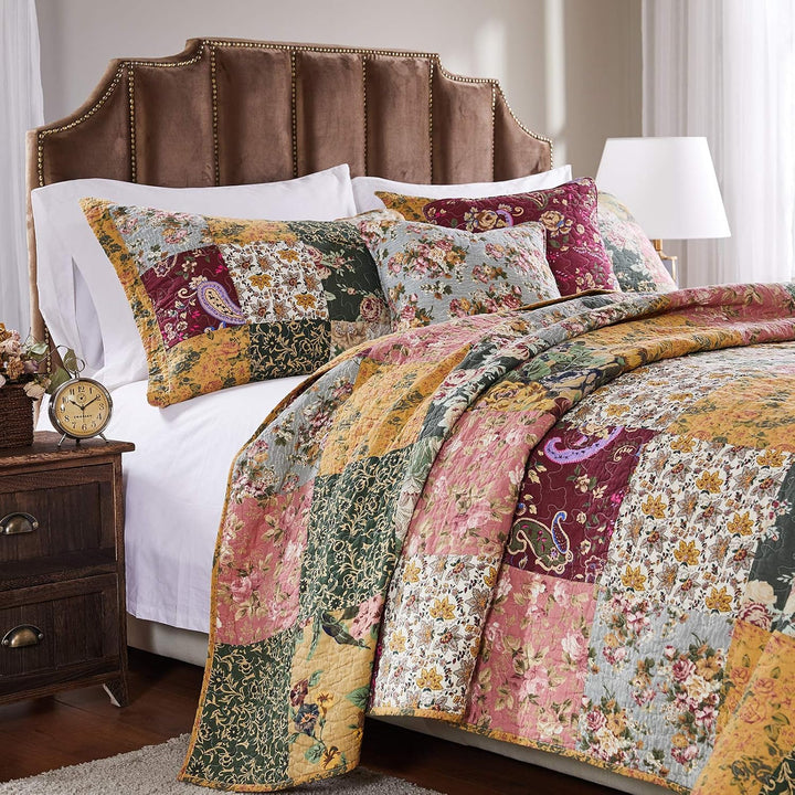 Greenland Home Patchwork-Bettwäsche-Set, 100 % Baumwolle, Patchwork-Design, Doppelbett, XL, Mehrfarb