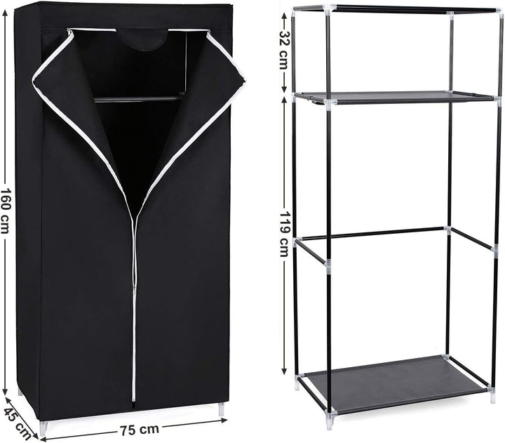 SONGMICS Kleiderschrank, Stoffschrank, Faltschrank mit Kleiderstange, Kleiderständer, Aufbewahrung f