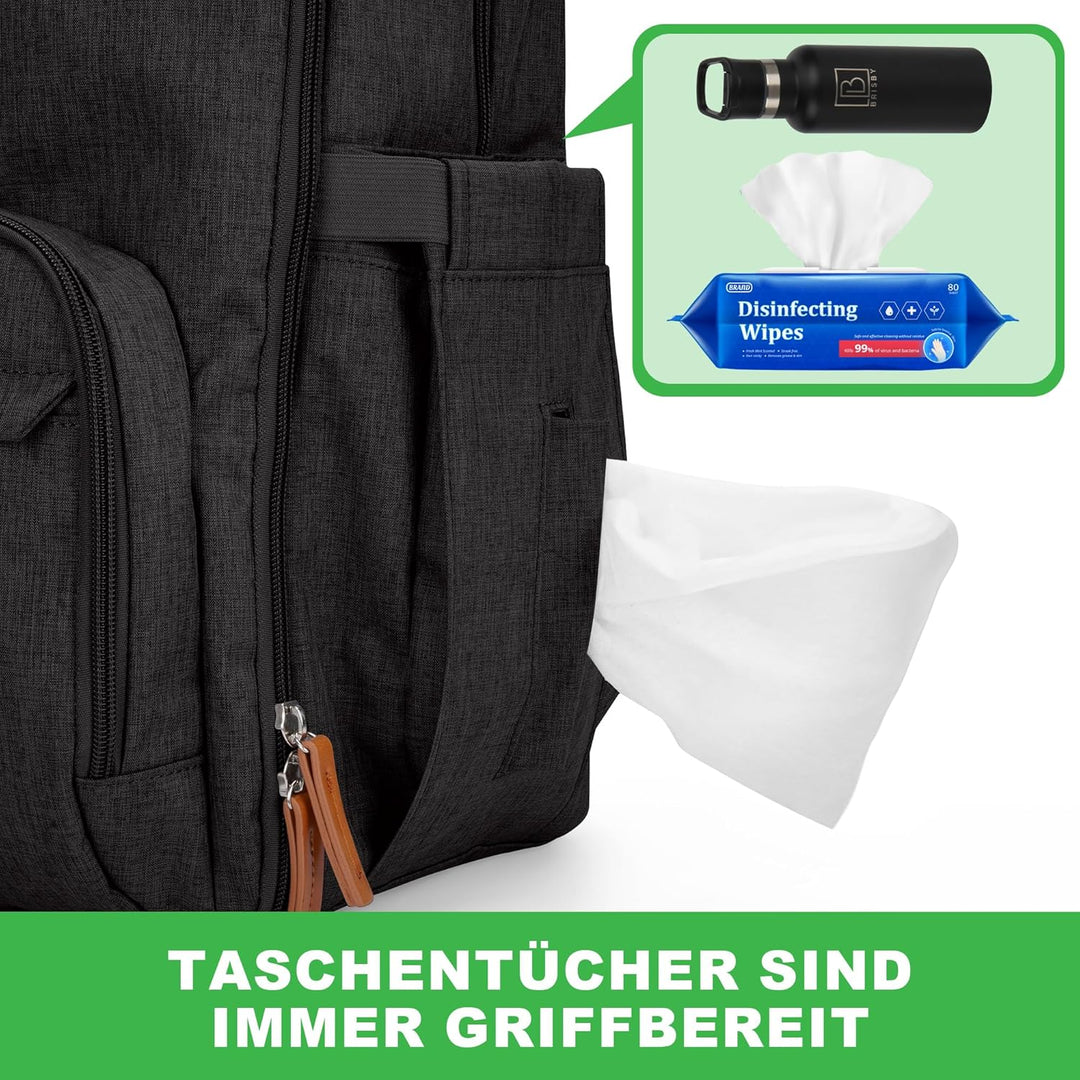 Brisby Wickelrucksack gross - Wickeltasche kinderwagen mit isoliertes Frontfach, Babytasche mit Wick