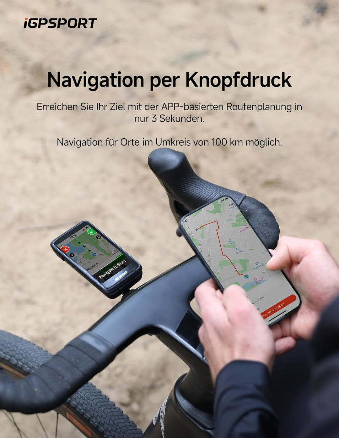 iGPSPORT BiNavi Fahrradcomputer Kabellos, 3,5'' Touch Screen Musiksteuerung Gruppenfahrten Bluetooth