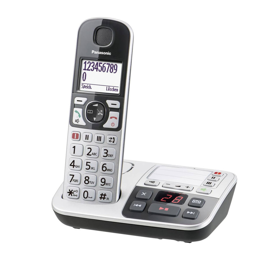 Panasonic KX-TGE520GS Senioren Schnurlostelefon mit Anrufbeantworter, Station &amp; Hörer, Freisprechein