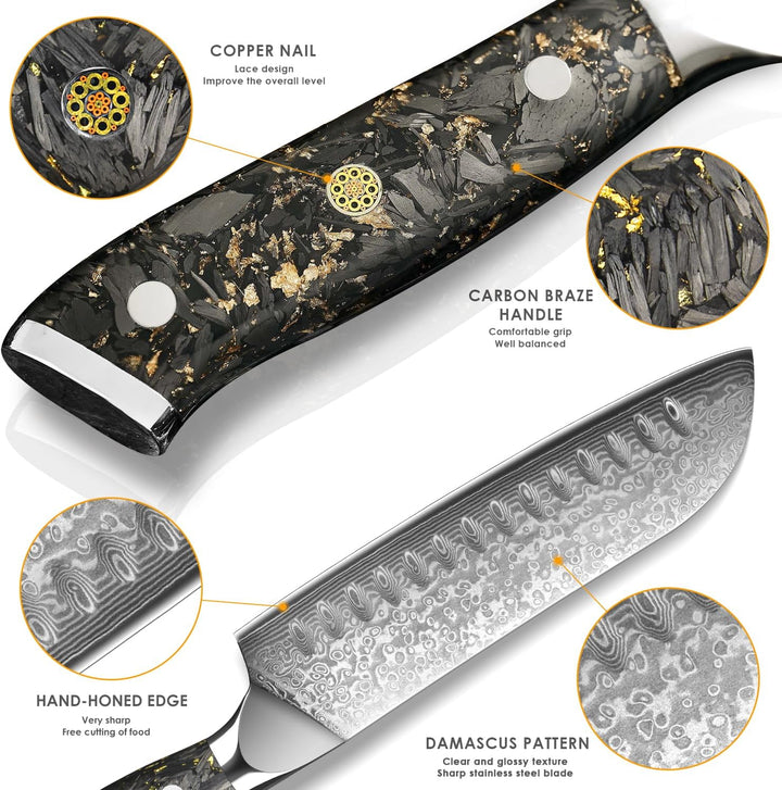 Home Safety Santoku Messer Damast - Damastmesser Profi Kochmesser I extra Scharfes 17.8cm Klinge aus
