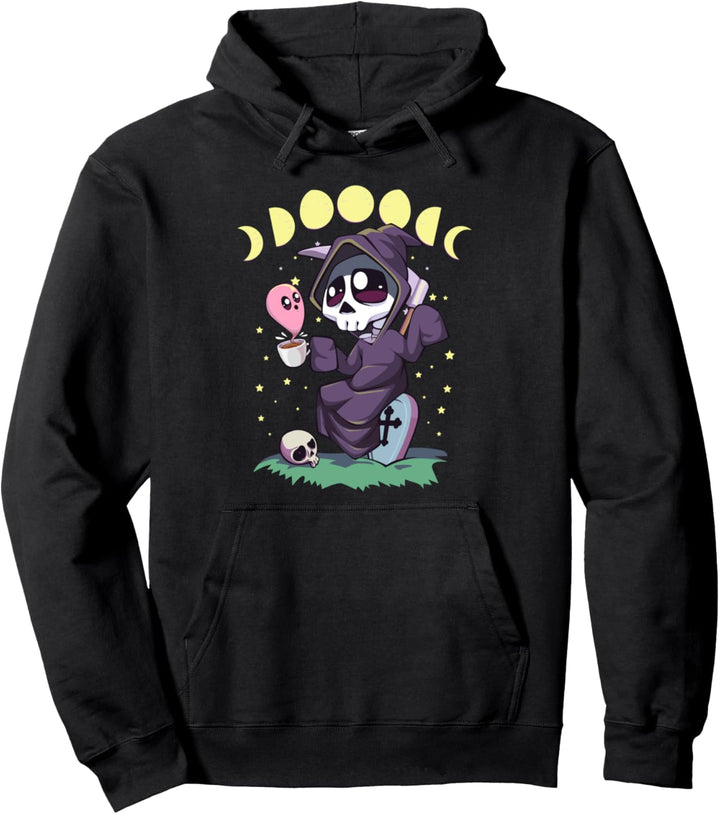 Pastell Goth Kawaii Occult Nu Goth Sensenmann Kaffee Pullover Hoodie