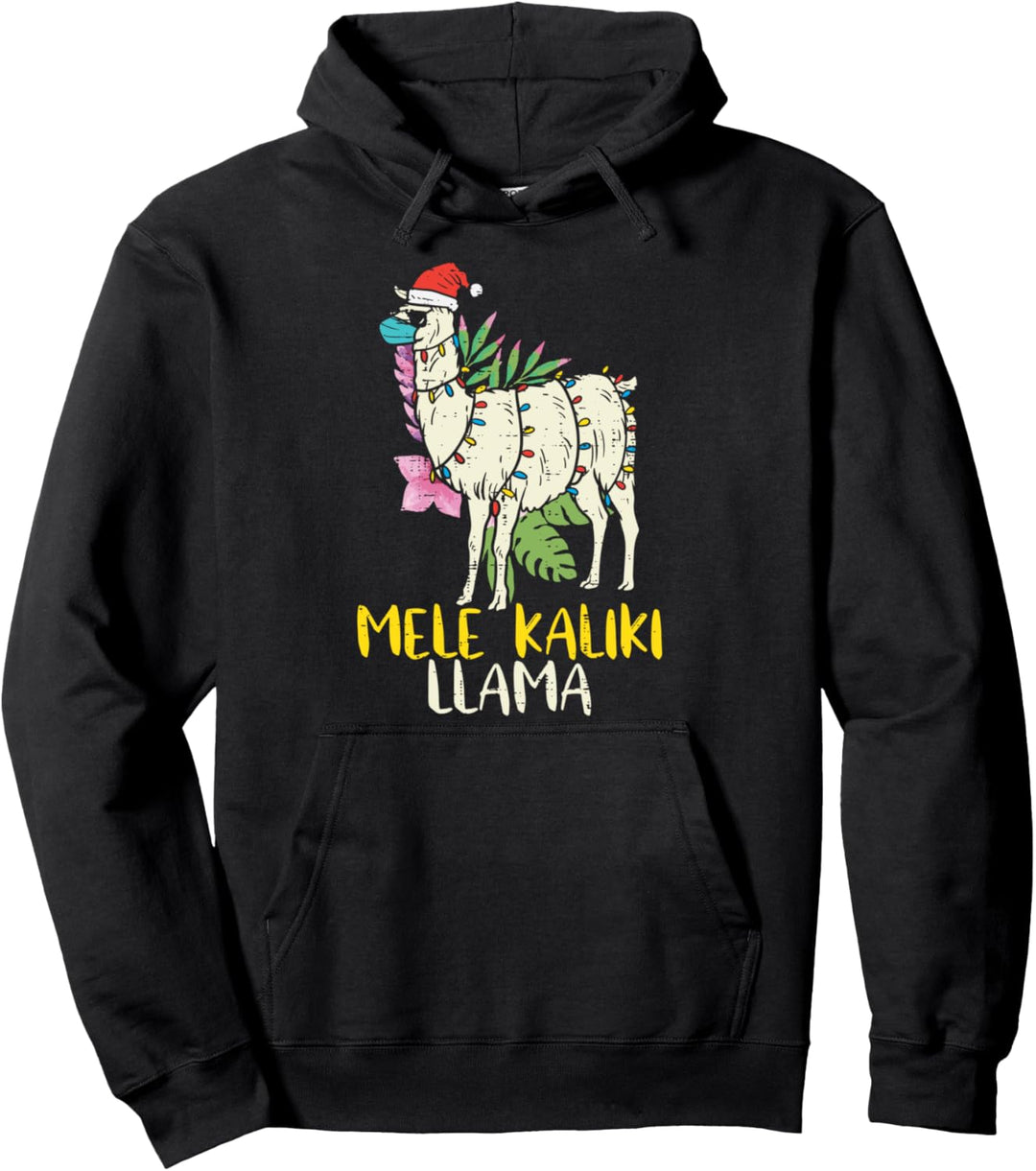 Mele Kalikimaka Llama Mask Hawaii Christmas Quarantine Gift Pullover Hoodie