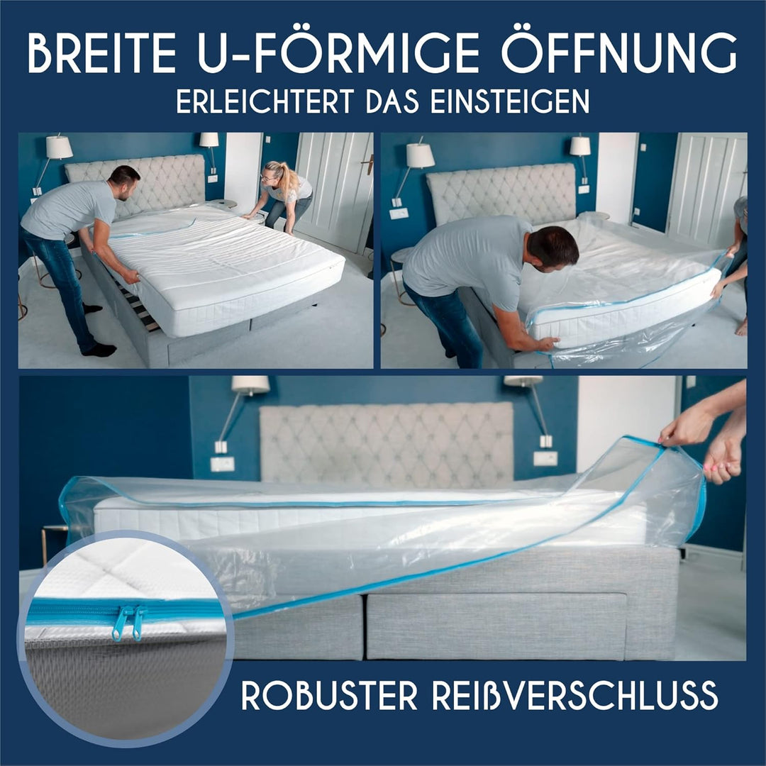 Dreamzie Matratzenhülle 150x200 cm (Dicke 30 cm) aus Kunststoff - Matratzenschutz mit Breitem Reissv
