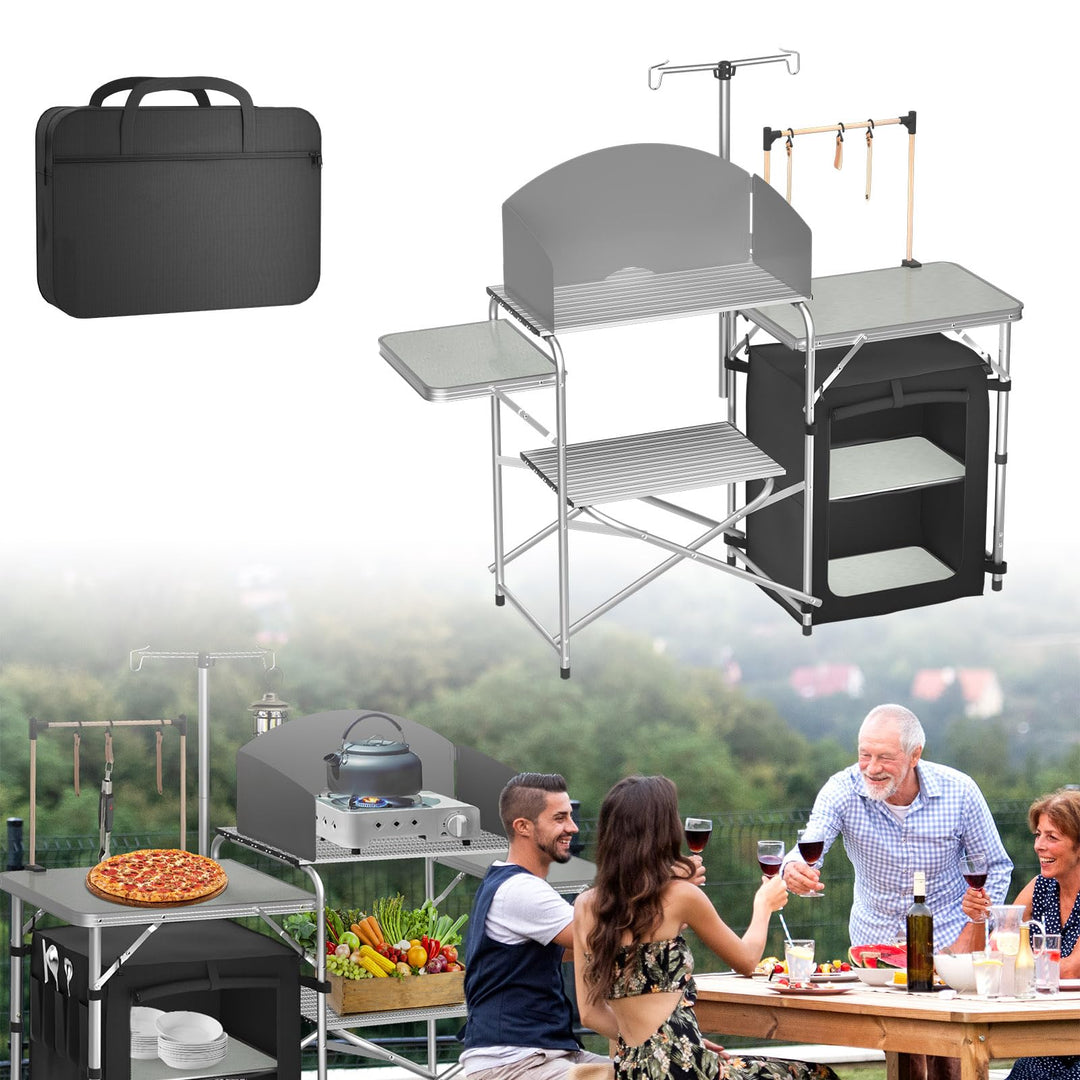 ACXIN Campingküche Faltbarer Campingschrank, Küchenbox Reiseküche, mit Alurahmen, Staufächer, Tischp