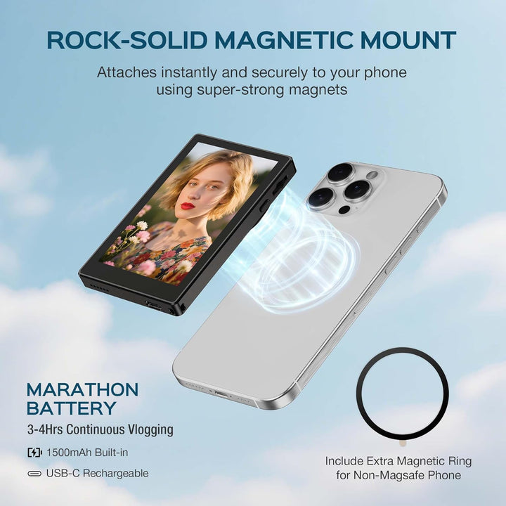 Magnetischer Telefon Vlog Selfie Monitor Bildschirm mit Touchscreen-Steuerung, HD Wireless Bluetooth