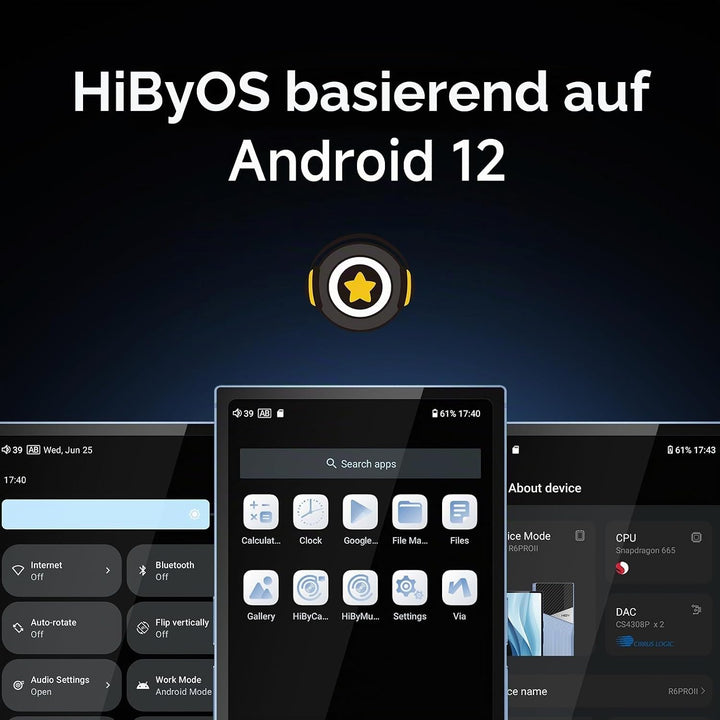 HiBy R6 ProII 2025 Digitaler Audio-Player mit Android 12 OS/Class A Verstärker / 5,9 Zoll Touchscree