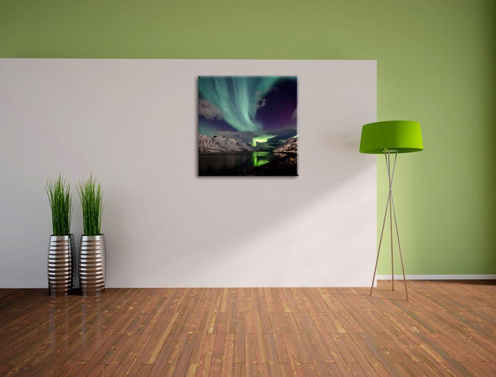 Pixxprint Polarlichter in der Eiswüste, Format: 70x70 auf Leinwand, 70x70