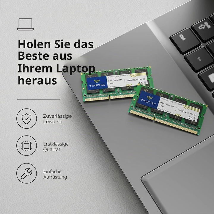 Timetec 16 GB KIT (2 x 8 GB) DDR3L 1333 MHz PC3-10600 Nicht-ECC ungepuffert 1,35 V CL9 2Rx8 Dual Ran