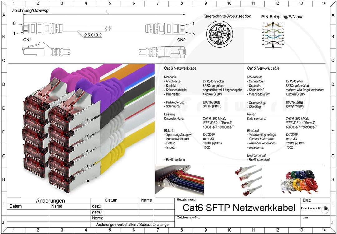 Netzwerkkabel Cat.6 3m orange - 5 x Ethernetkabel Lankabel Cat6 Lan Netzwerk Kabel Sftp Pimf Patchka