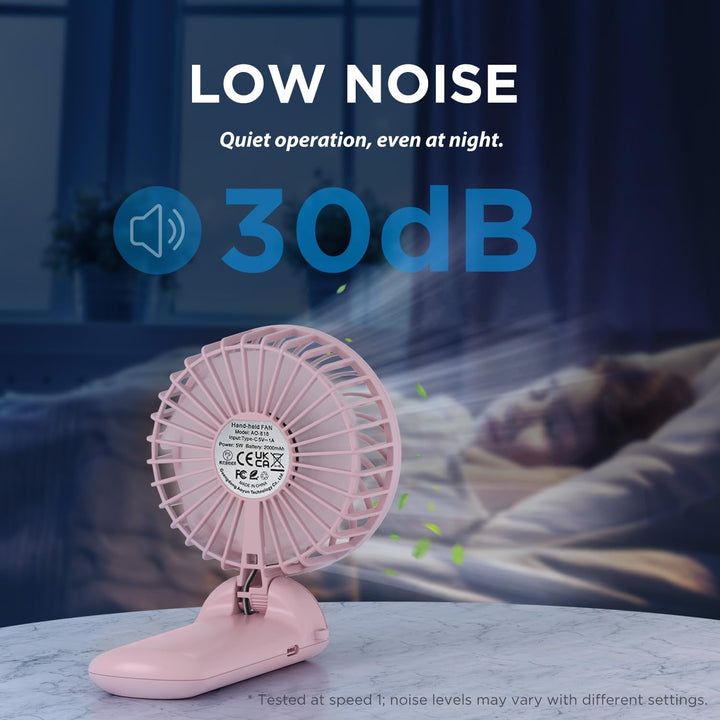 Lepwings Handventilator, Mini Ventilator USB Wiederaufladbar, 5,5-16 Std. Laufzeit, 4 Windgeschwindi