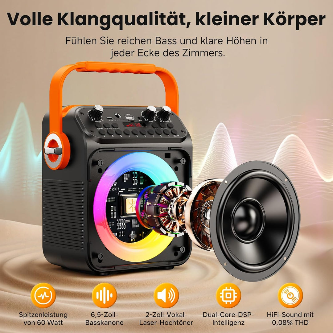 Karaoke Maschine Karaoke Anlage mit 2 Mikrofonen für Erwachsene & Kinder Bluetooth Lautsprecher mit