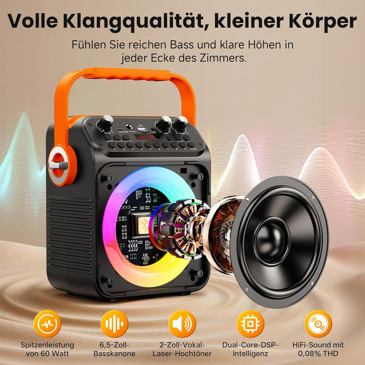 Karaoke Maschine Karaoke Anlage mit 2 Mikrofonen für Erwachsene & Kinder Bluetooth Lautsprecher mit