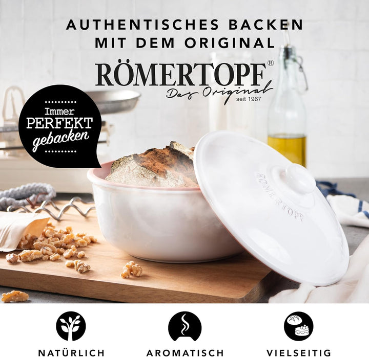Römertopf Brotbacktopf aus Naturton bis zu ca. 1.000g Backgut, für natürliches Brotbacken, Weiss Wei