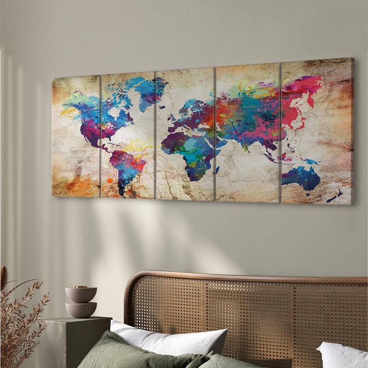 murando - Bilder Weltkarte 200x80 cm Vlies Leinwandbild 5 Teilig Kunstdruck modern Wandbilder XXL Wa