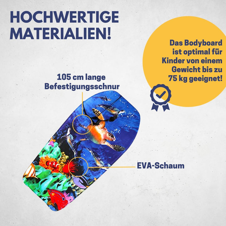 BEST SPORTING Bodyboard Kinder – Leichtes Surfbrett für Strand, Meer &amp; Schwimmbad | 92 x 46 x 5 cm |