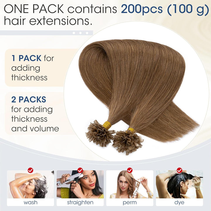 Elailite Bonding Extensions Echthaar #6 Hellbraun Extensions Echthaar Bondings U Tip Hair Extensions