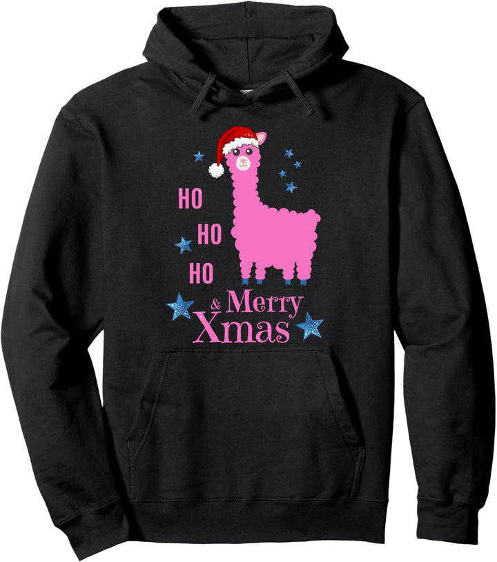 Pink Alpaka als Weihnachtsmann, Frohe Weihnachten Pullover Hoodie